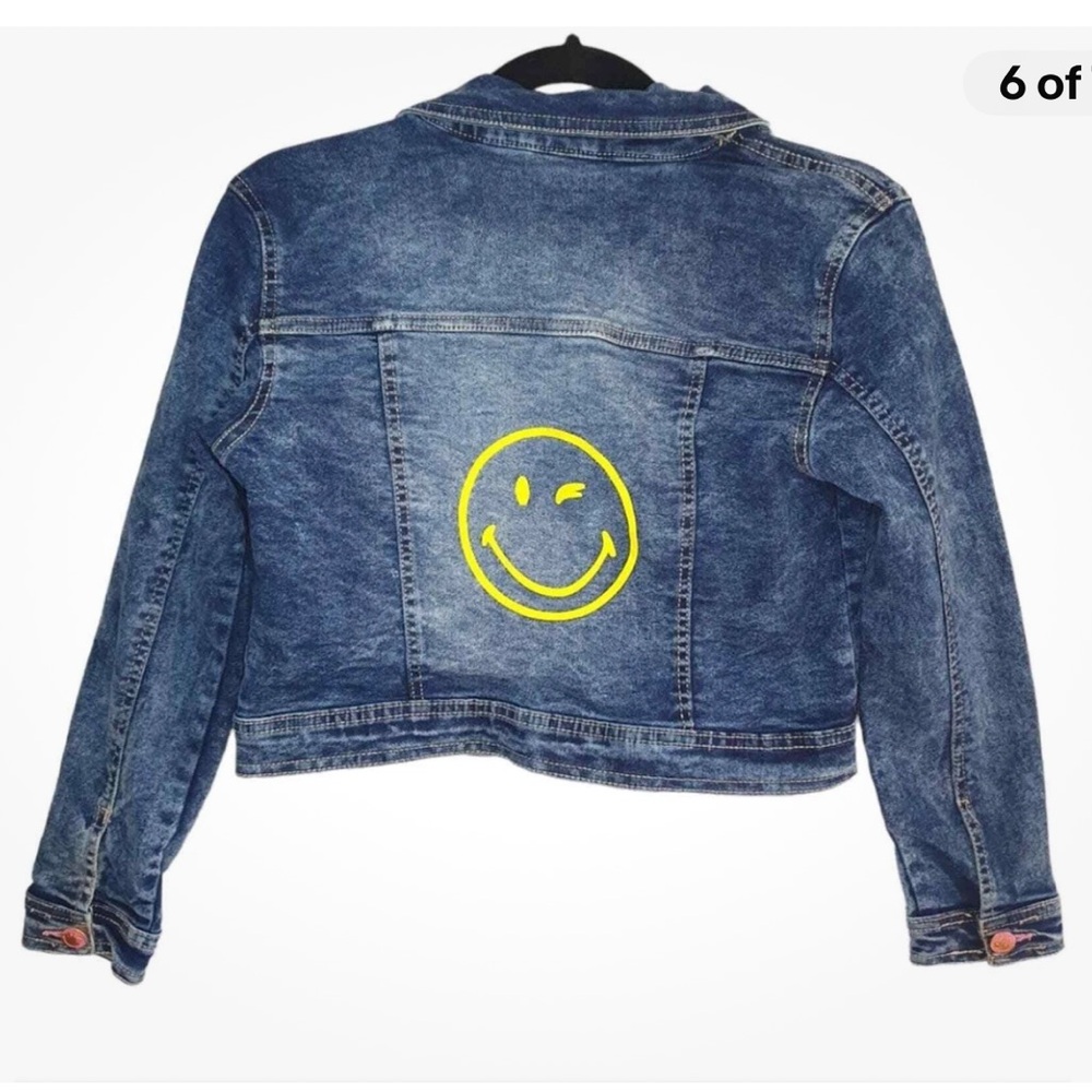 SMILEY WORLD Kids Jean‎ Jacket Yellow Smiley Face Girl's Size 8